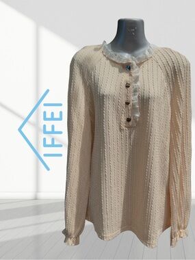 3👚/ 25$ -Cream Ruffled Sweater - Women's Scoop Neck | XLarge